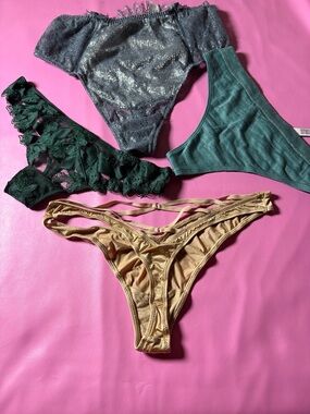 Four-Piece Panty Set in Emerald, Teal, Silver and Champagne